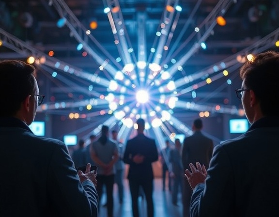 emerging authority network, innovative, solidifying power, photorealistic, breakthrough communication hub, highly detailed, cutting-edge technology interlinks professionals, creative angles, metallic sheen, spotlighting, shot with an ultra-wide lens.